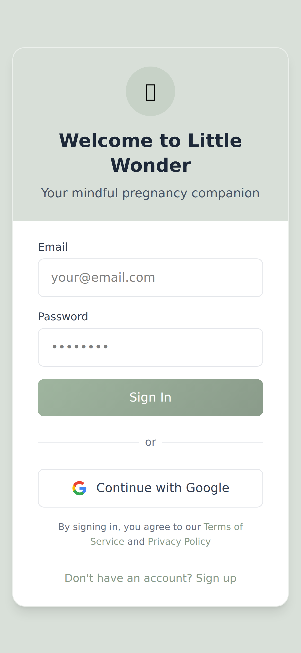 Little Wonder app home screen